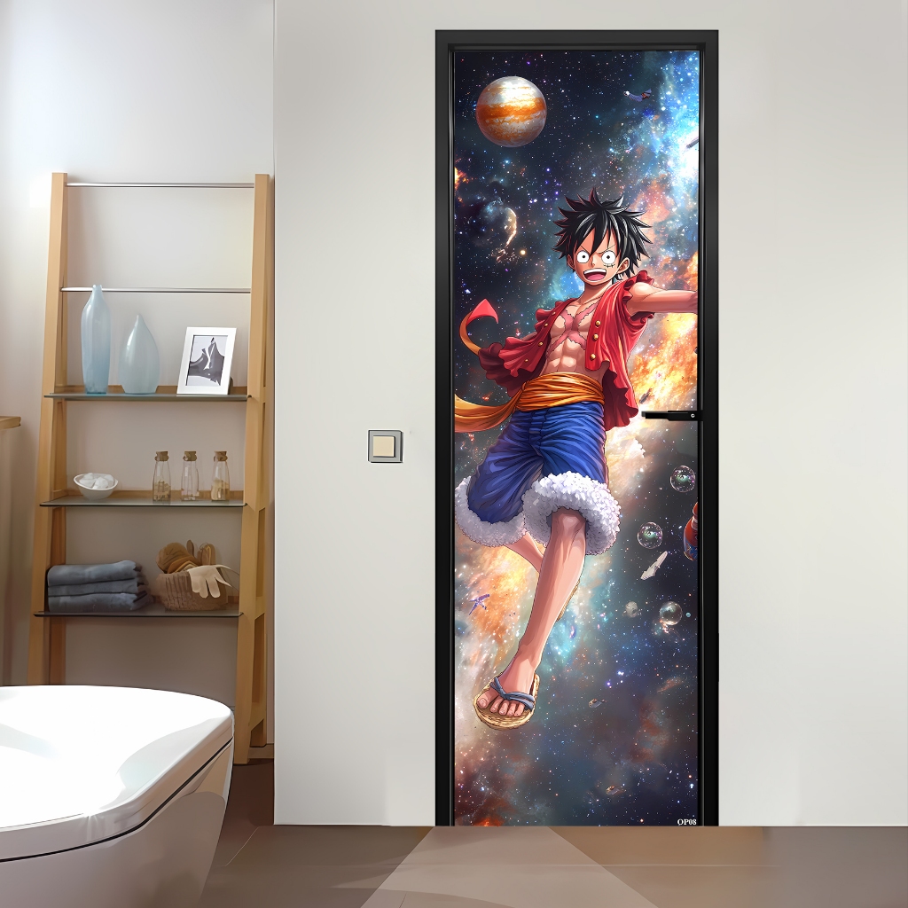 Stiker Pintu Toilet Kamar Mandi Bathroom motif ANIME ONE PIECE Aesthetic