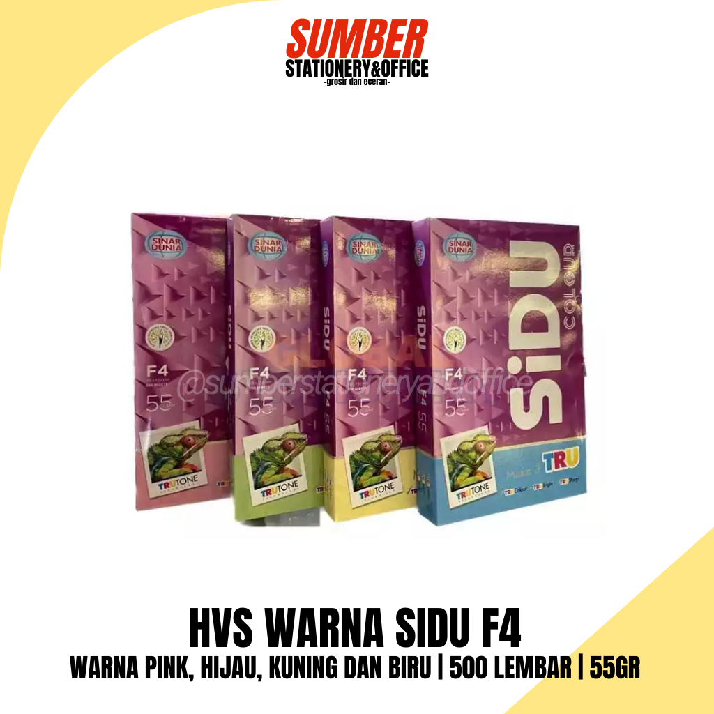 

HVS KERTAS WARNA SIDU F4 55 GR - Merah, Biru, Hijau, Kuning - 500 LEMBAR
