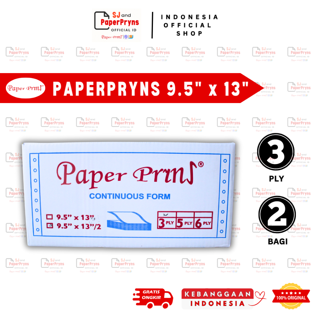 

PAPERPRYNS Kertas Continuous Form 9,5" × 13/2" - BAGI 2 (3 PLY) NCR Sheets