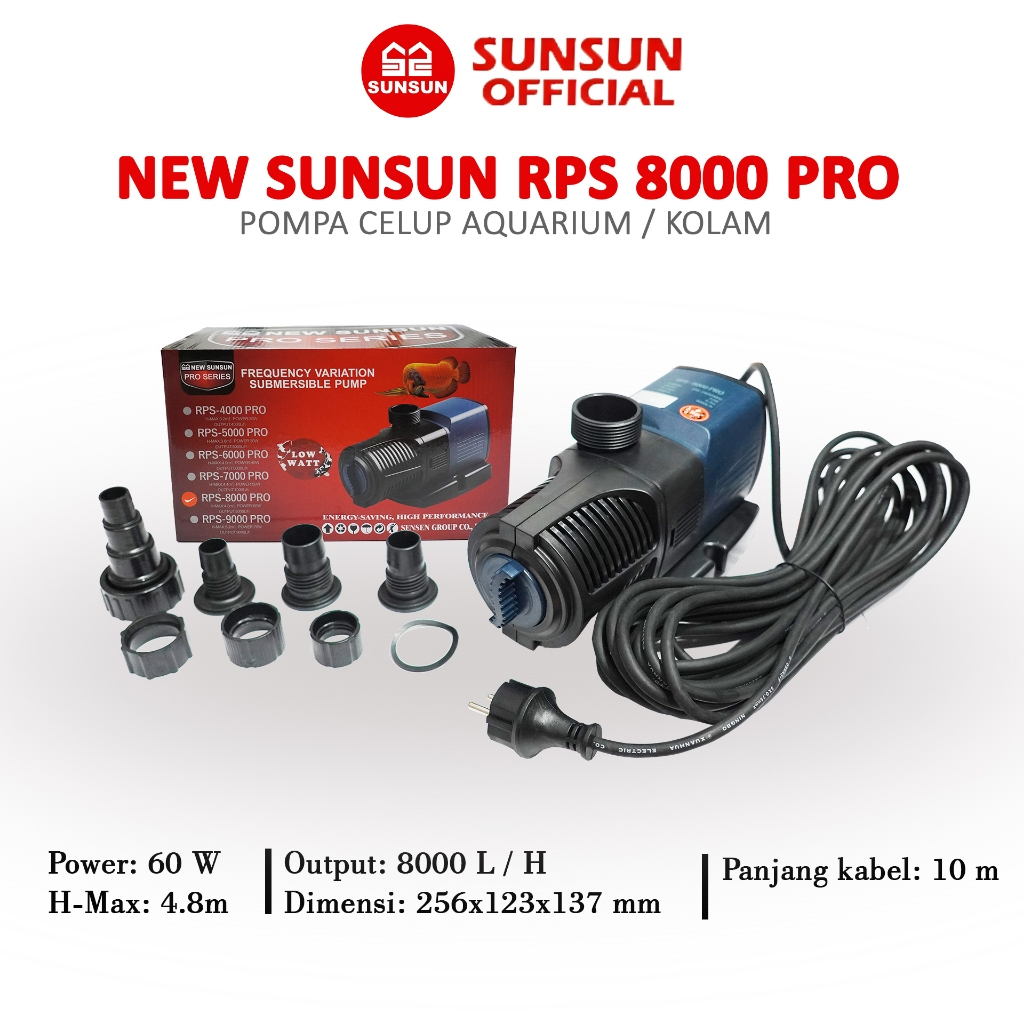 NEW SUNSUN RPS 8000/9000 PRO Pompa Air Celup Kolam Aquarium