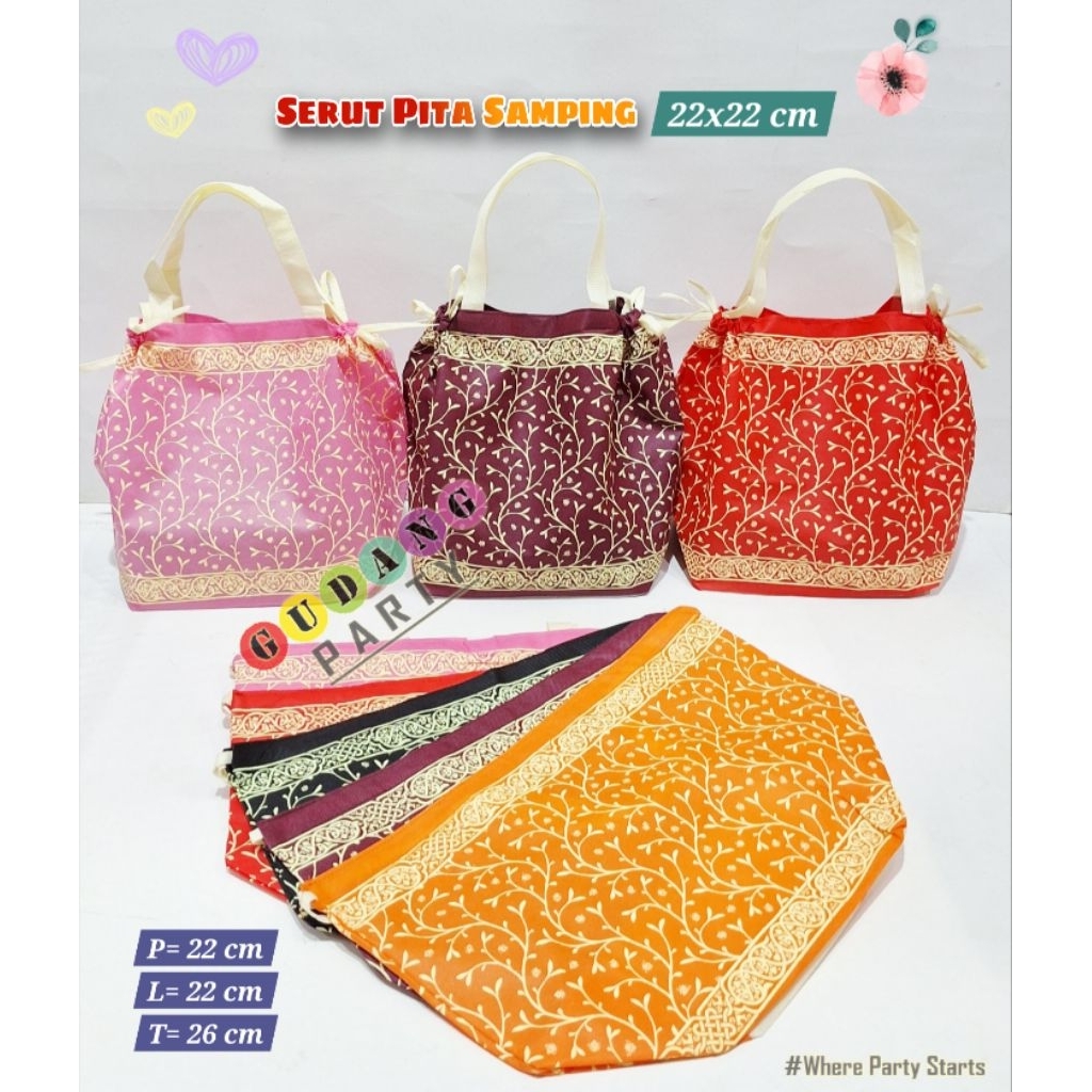 

Spunbond Goodie bag Serut Motif Pita Samping 22 Cm