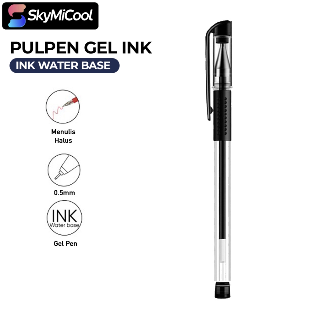 

SKYMICOOL Pulpen Gel Tinta Hitam Cair Pena Alat Tulis Sekolah Bolpen Warna Hitam - PT01
