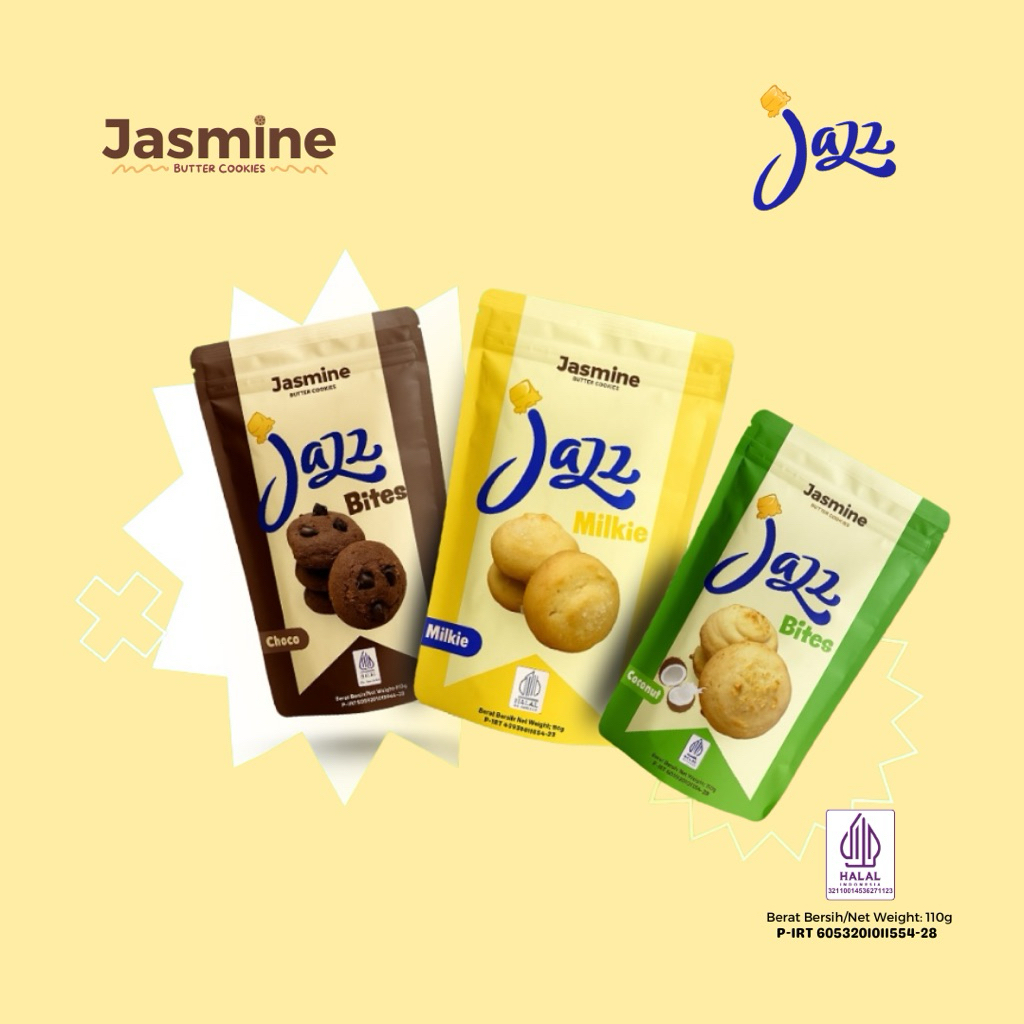 

Jazz Bites Snack Camilan Kue Kering Butter Cookies Susu Cokelat Kelapa Manis