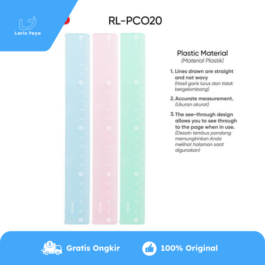 

Penggaris Joyko RL-PCO20 20cm Pastel Color Ruler