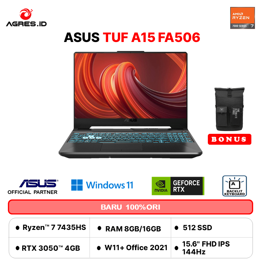 ASUS TUF A15 FA506NCG RYZEN AMD 7 7445HS RTX3050 - RAM 16GB 512GB W11+OHS 15.6FHD IPS 144Hz RGB