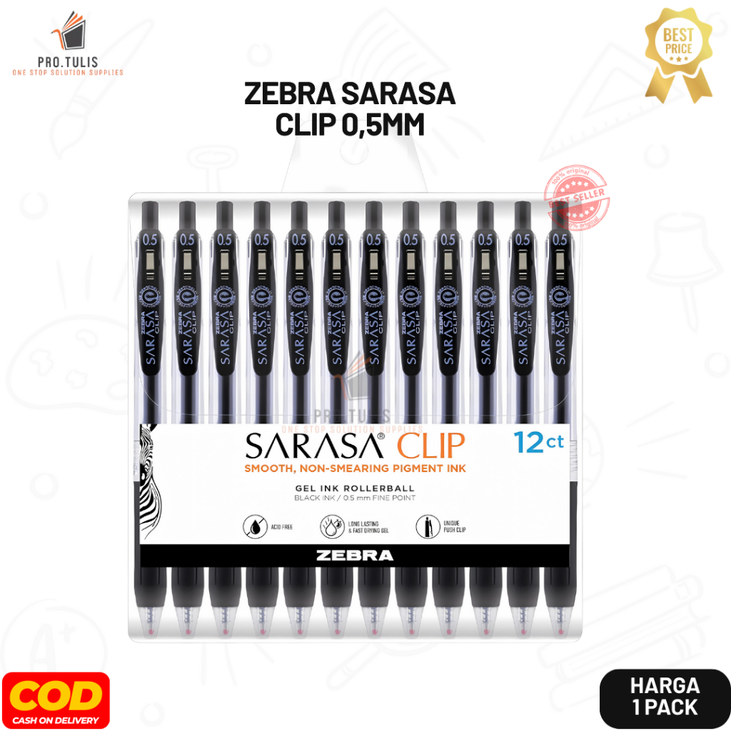 

(12 Pcs) Pulpen Gel Zebra Sarasa Clip 0.5mm Hitam Original ProTulis