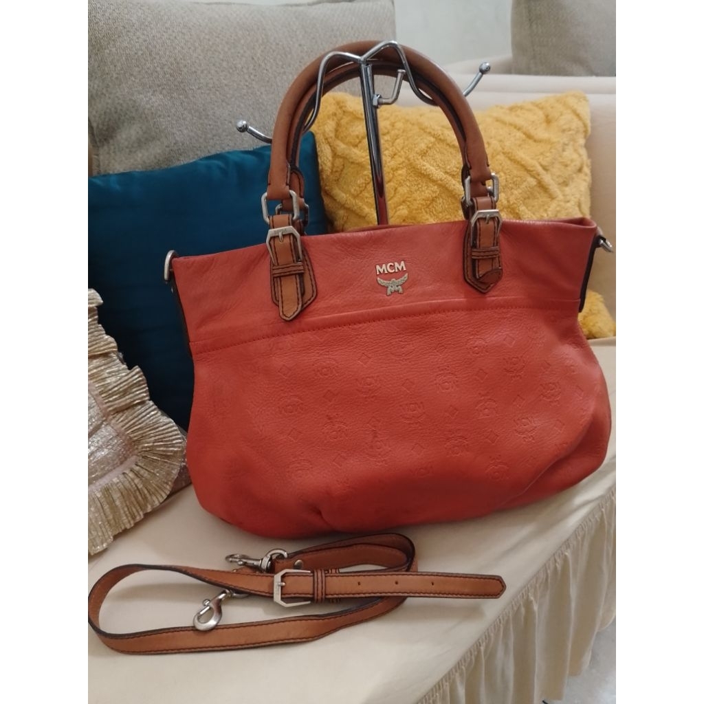 Authentic MCM Orange Embossed Leather