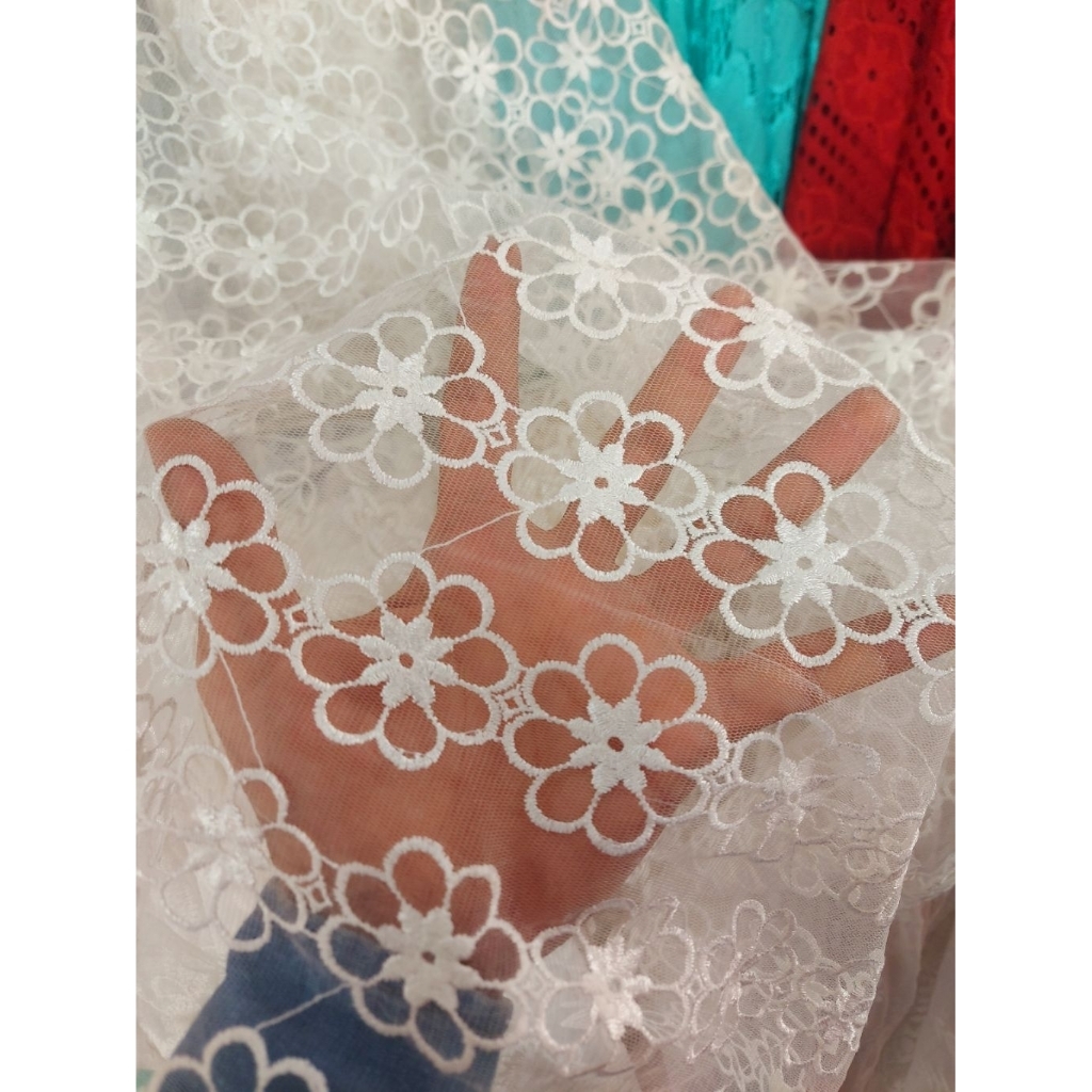 kain tile bordir Premium  - kain tile bordir bunga timbul  - kain tile bordir meteran  ( BW ) k