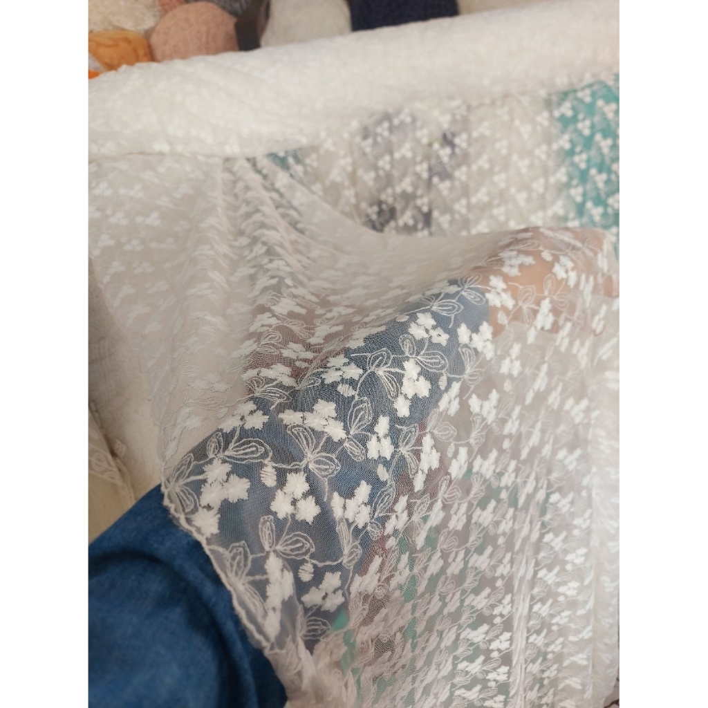 kain tile bordir Premium  - kain tile bordir motif premium halus lembut 150cm  ( BW ) K