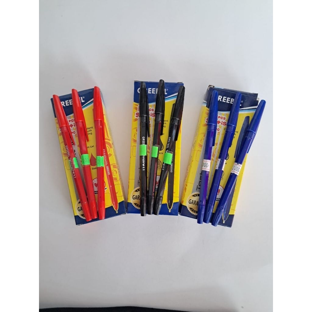 

Pulpen greebel technoline 0.5mm warna hitam, biru dan merah pack (12pcs)