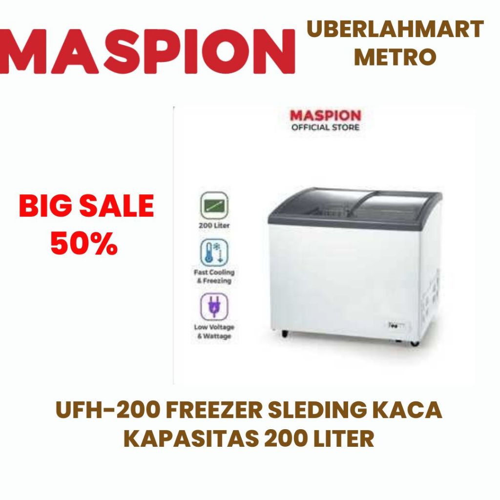 MASPION BOX FREEZER SLEDING KACA 200 LITER UFH 200C