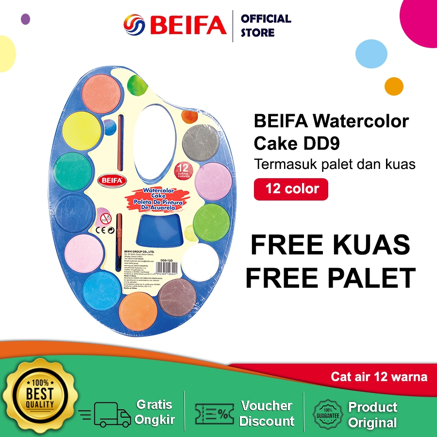 

Beifa Cat Air Padat DD9 – Watercolor 12 Warna + Palet & Kuas, Praktis & Cerah