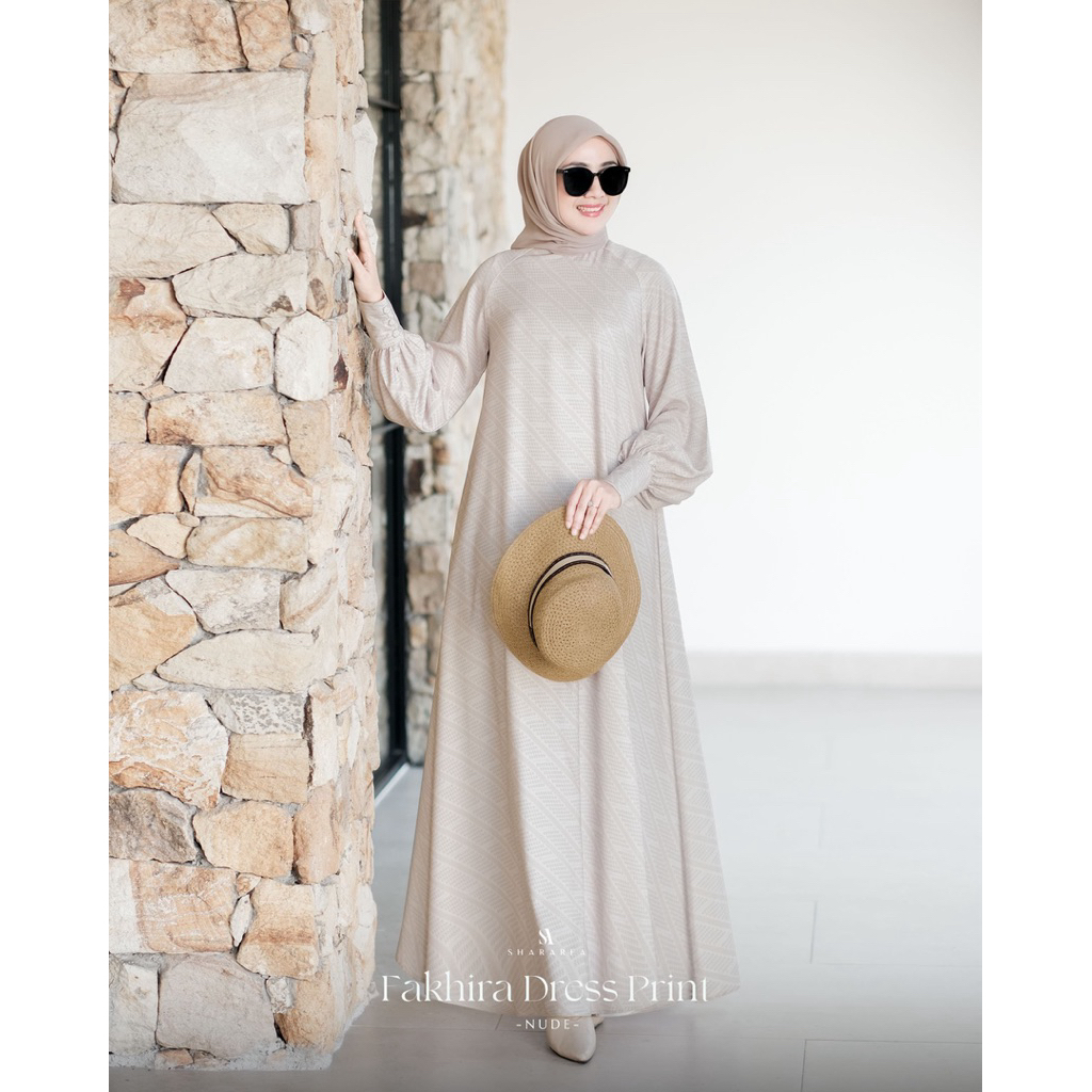 Fakhira Dress Print by Shararea | Gamis Print Simple Semi Formal Casual