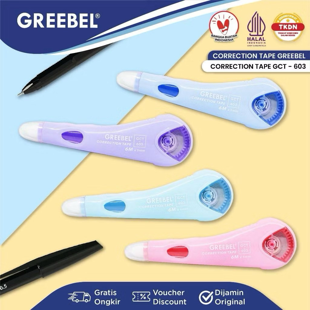 

GREEBEL Correction Tape GCT-603 m / Tip Ex Kertas Roll Pita Koreksi Pulpen