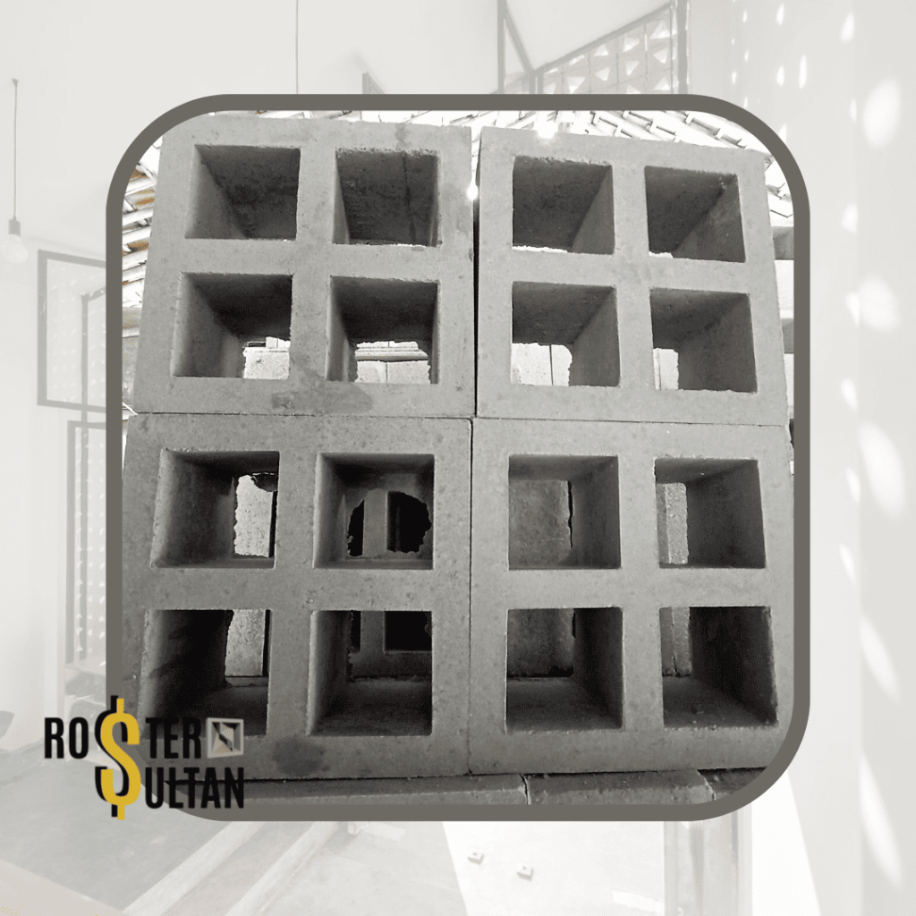 Roster Beton Motif Kotak | Cocok untuk Dinding Rumah Modern - Loster Motif Dadu Lubang 4 Abu