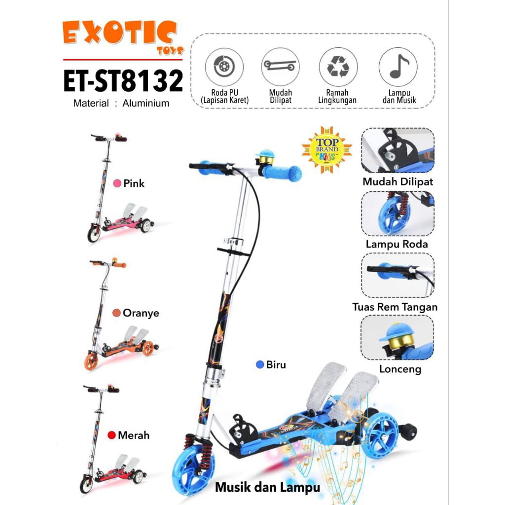 Skuter Pedal  Exotic ET 8132 Skuter Genjot Ada Musik dan Lampu