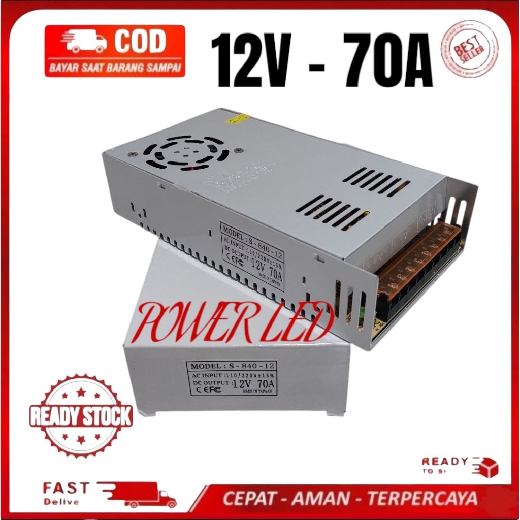 Trafo Adaptor Power Supply 12v 70A FULL POWER GARANSI