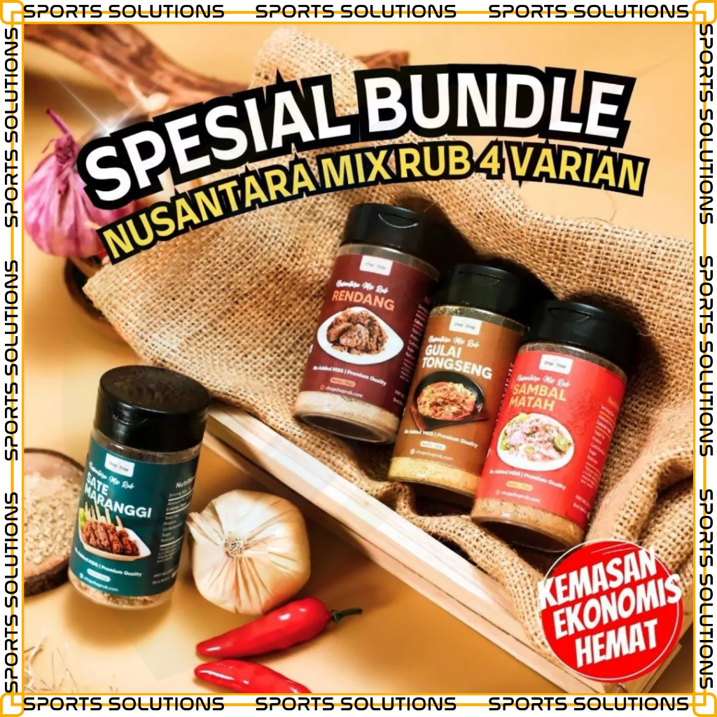 

SPORTS SOLUTIONS PRIME X CHOPCHOP Spesial Bundle Nusantara Mix Rub - Sate Maranggi, Rendang, Sambal Matah, Gulai Tongseng 55gr BUMBU INSTANT TOP Chopchop Spesial Bundle Nusantara Mix Rub 4 Varian Kemasan 55 Gram , Mix Rub Sate Maranggi 55gr , Mix Rub Rend