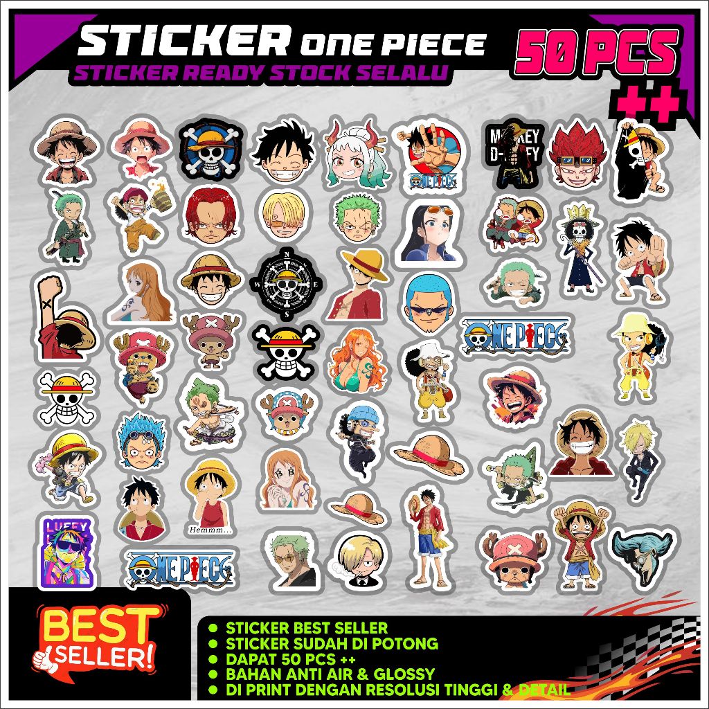 

Sticker one piece 50 picis suadh cutting & anti air aesthetic tempel koper