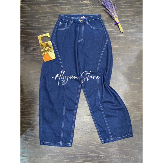 barrel jeans wanita/terbaru celana barrel jeans navy