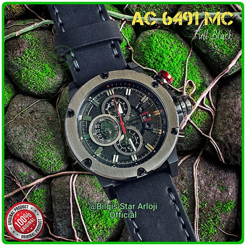 Alexandre Christie Pria Ac 6491 Mc Tali Kulit Full Black Original