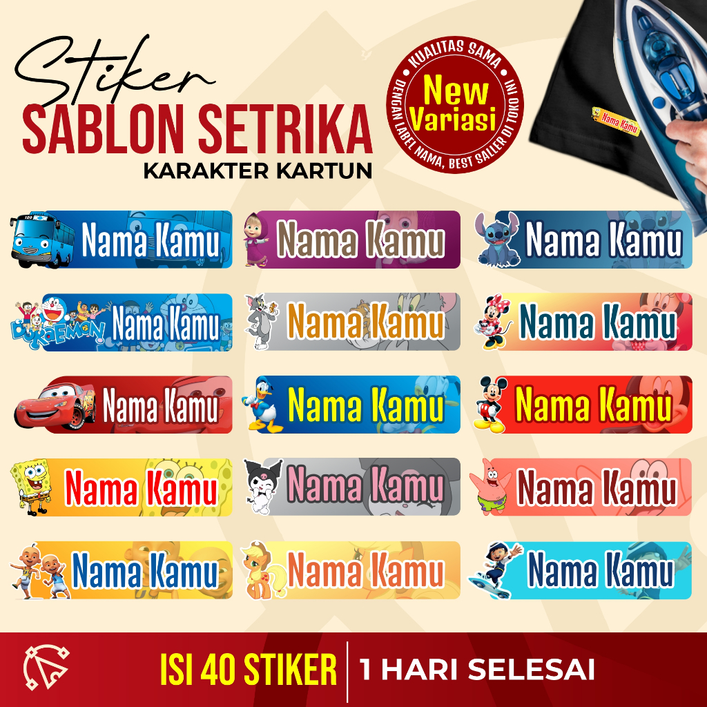 

STIKER LABEL SABLON, STIKER NAMA BAJU, SABLON LABEL BAJU, STIKER SETRIKA, SABLON STRIKA, SABLON NAMA SETRIKA, SABLON DTF SETRIKA, KARAKTER KARTUN