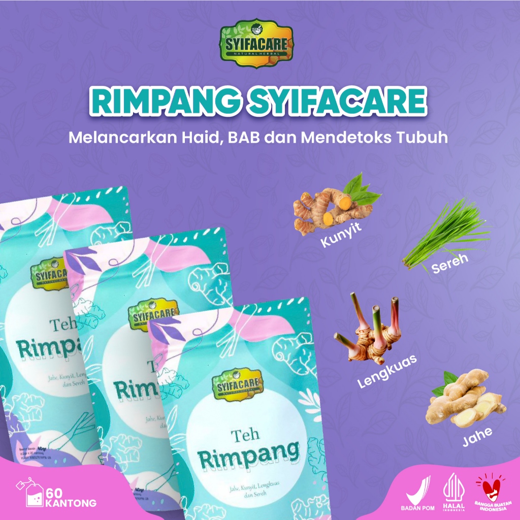 

Teh Rimpang Syifacare Premium Tea - Teh Celup Kombinasi Bahan Alami Herbal Jahe Kunyit Lengkuas Sereh Membantu Melancarkan Pencernaan Sembelit Detox Tubuh, Melancarkan Haid - Teh Detox - Teh Rimpang Ala JSR