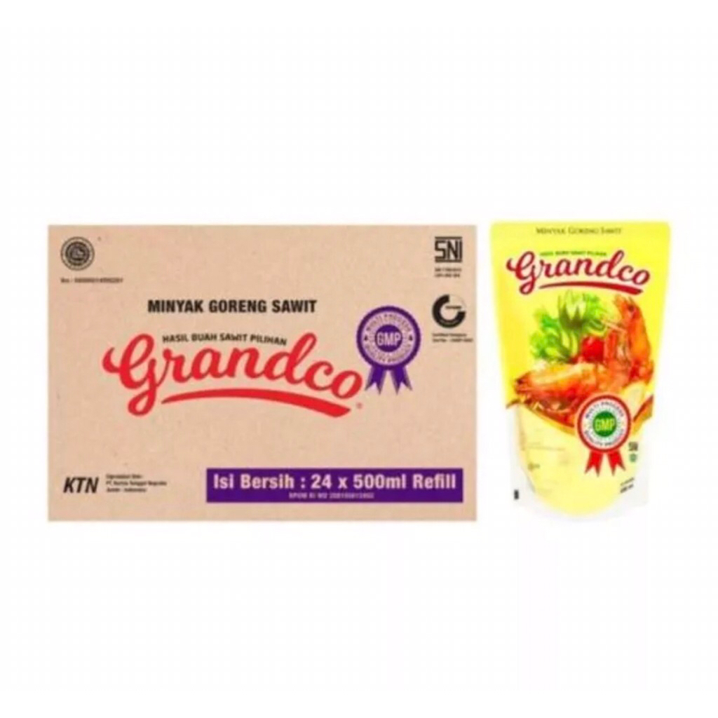 

Minyak Goreng Grandco 500ml 1 dus (isi 24 Pouch)