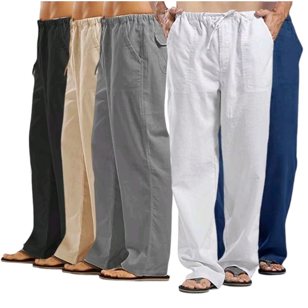 LINEN.ELITE Celana Komprang Pria Katun Linen Celana Reguler Pria Linen Premium Lembut Nyaman