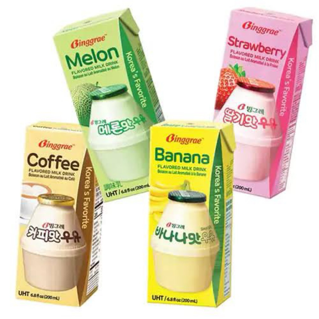 

Binggrae Floavoured Milk Drink Korea Bingrae 200mL Pisang Banana Susu Strawberry Lychee Melon