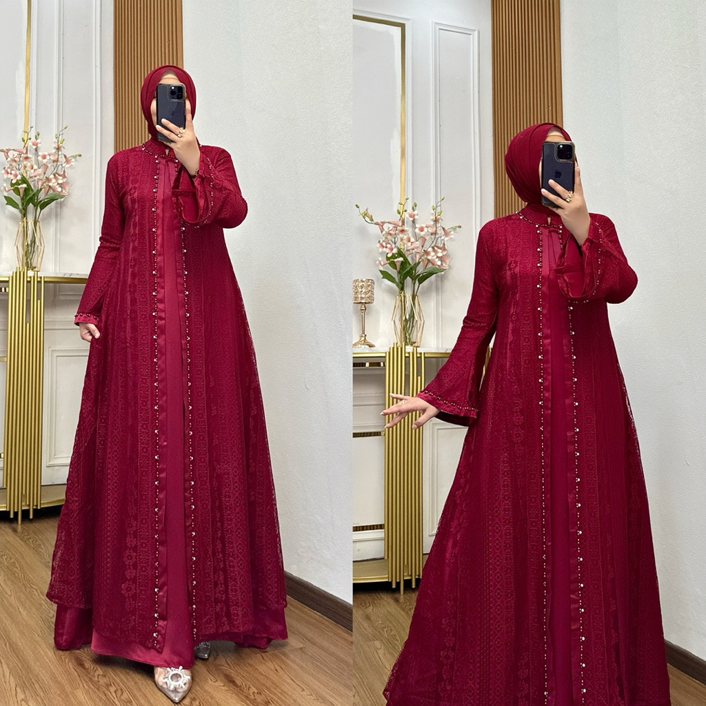 Dress Brukat Malika / Gamis / Gamis Terbaru / Gamis Pesta / Gamis Kondangan / Gamis Brukat / Gamis B