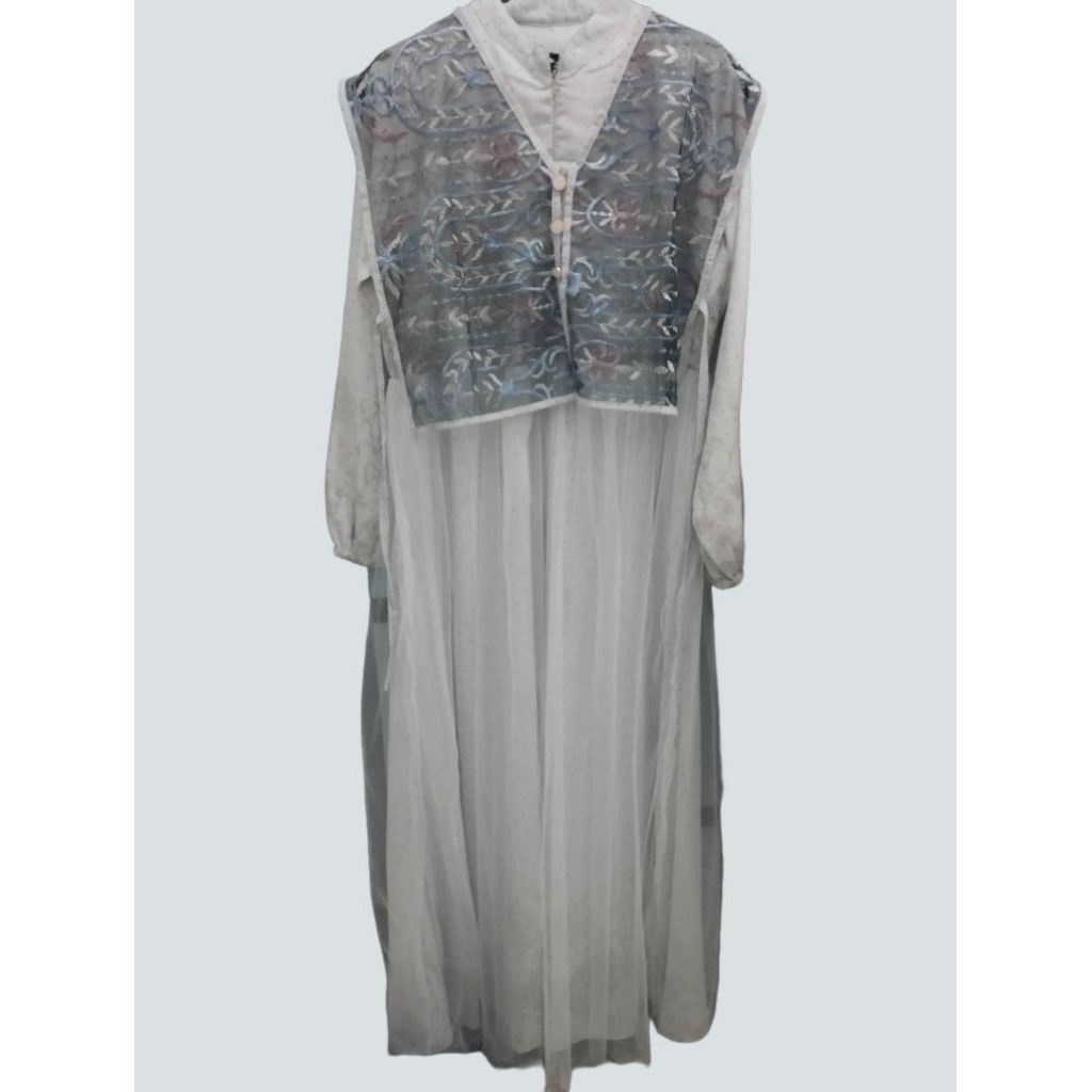 Prelove Long dress brokat free hijab (DRES+hijab sage)