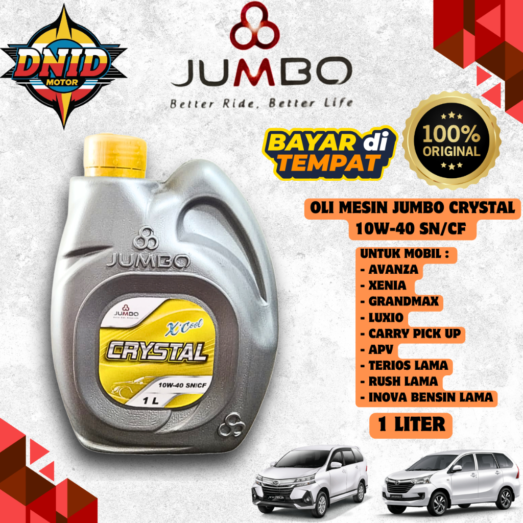 OLI MESIN MOBIL AVANZA / XENIA / GRAND MAX / LUXIO / APV / CARRY OLI JUMBO CRYSTAL 1 LITER 10W-40 SN