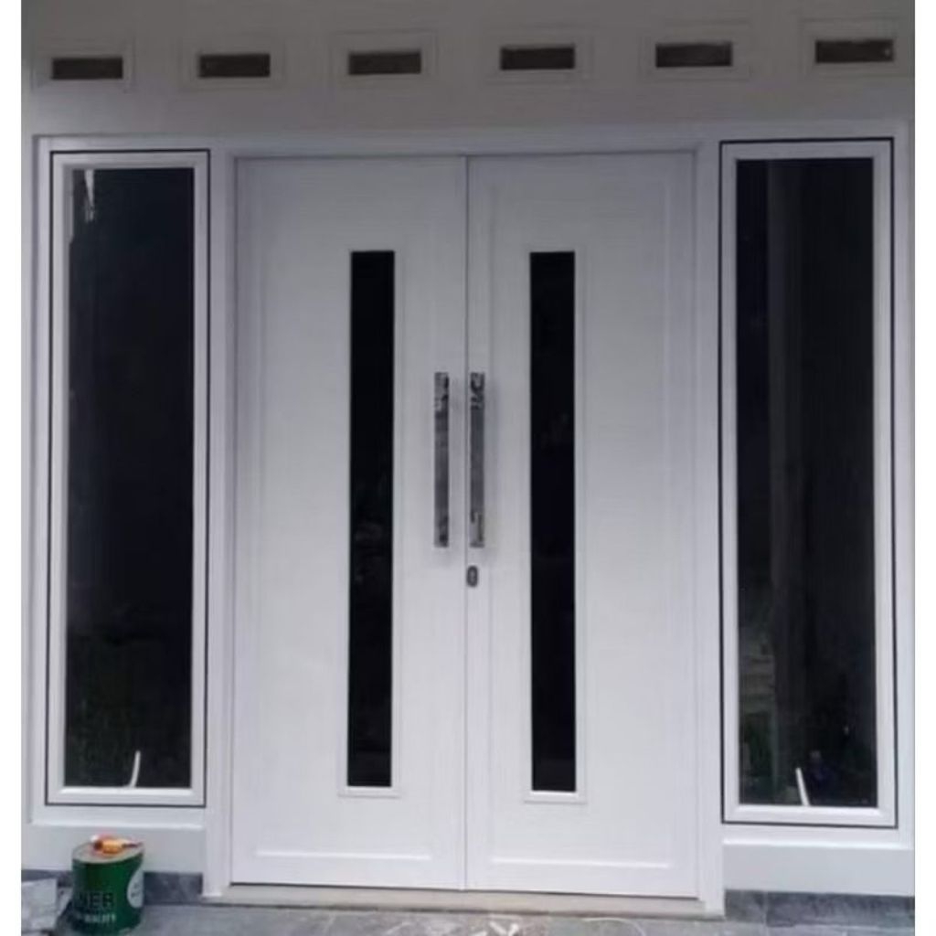 kusen pintu almunium 3inc + tambah 2 daun pintu + kusen jendela kanan kiri lengkap free packing kayu