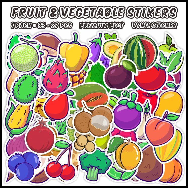 

[1 pack] Fruit & Vegetable Stickers (Stiker Buah dan Sayur) Cocok untuk oleh-oleh / scrapbook / jurnal / diary / Sticker Pack / Ecer - ddu-du sticker