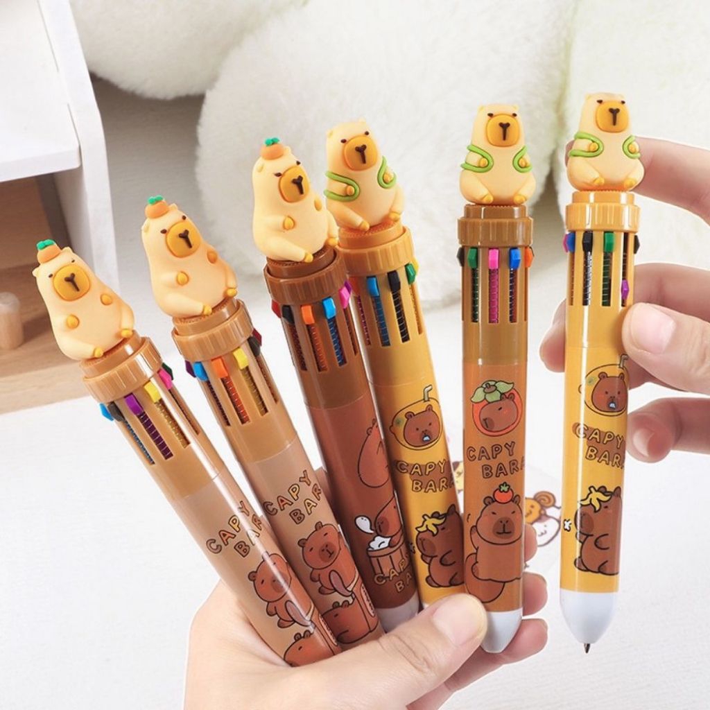 

Pulpen 10 Warna Karakter Capybara Lucu – Bolpoin Multifungsi Warna-warni untuk Anak & Dewasa