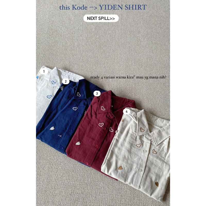 Aizora Kemeja Linen Wanita Kemeja Lengan Panjang Wanita Kemeja High Low Motif Love Bordir Atasan Ove