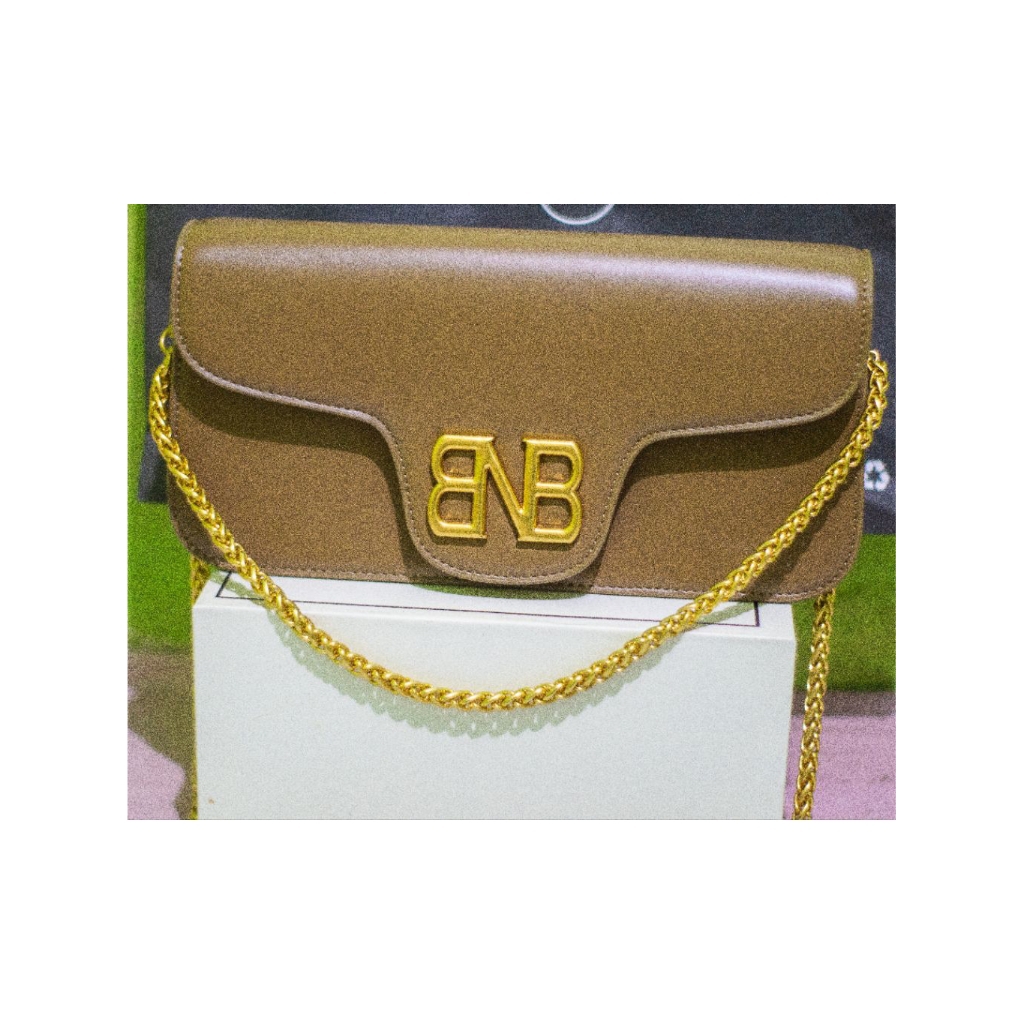 "BNB" Monogram Bag - Tas Selempang Kulit Cokelat Moka-preloved brand no brand