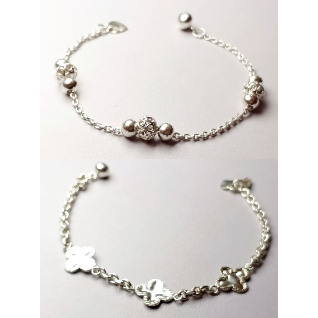 Gelang Perak Wanita/Gelang Rantai/Gelang Perak Asli 925/Gelang Rantai Model Bola/Lapis Emas Putih