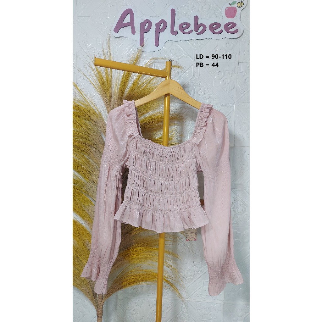 SILK BLUS CROP DUSTY PINK LENGAN BALON