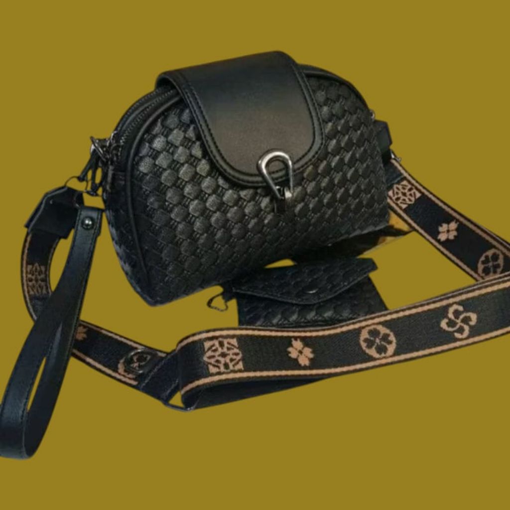 TAS WANITA 3 RUANG RESLETING EMAS SELEMPANG