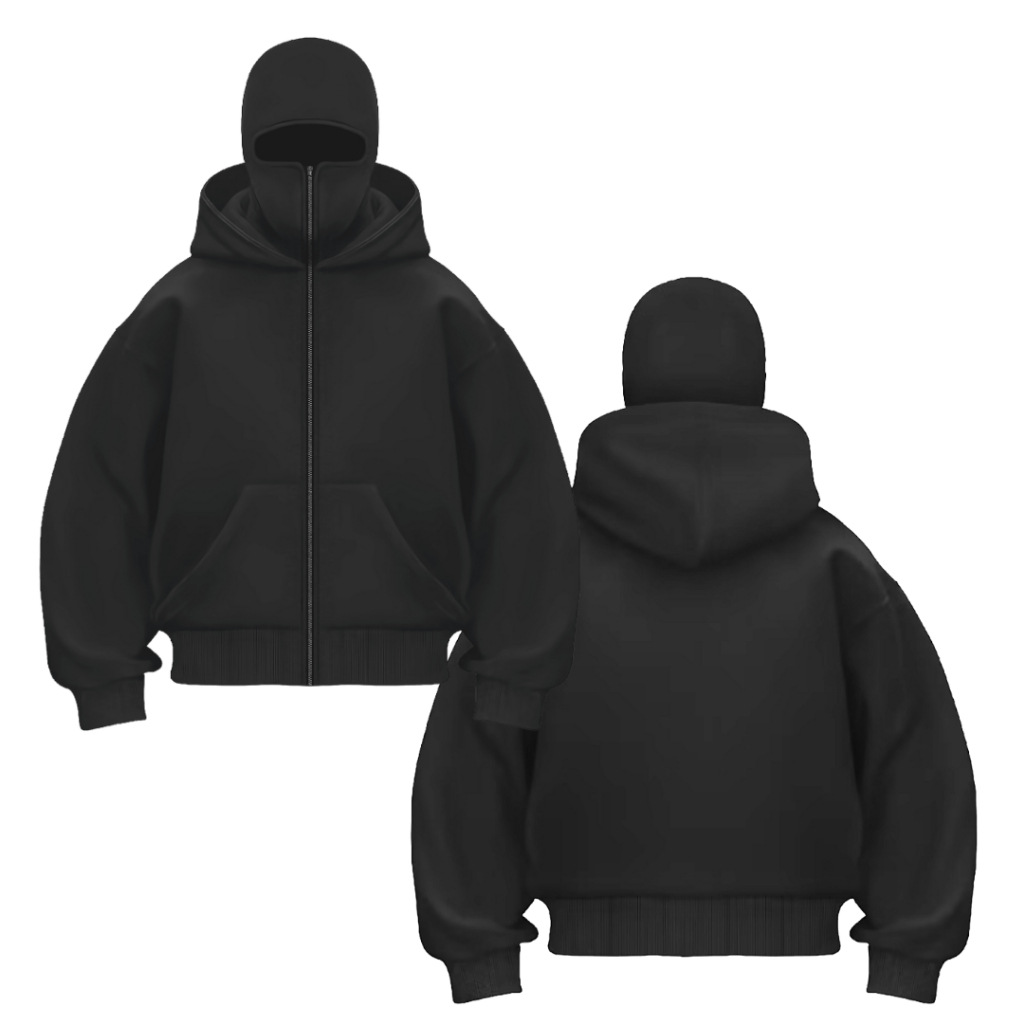 CHILDHOOD Hoodie Balaclava Zipper BASIC POLOS Jaket Boxy Hitam Pria Wanita