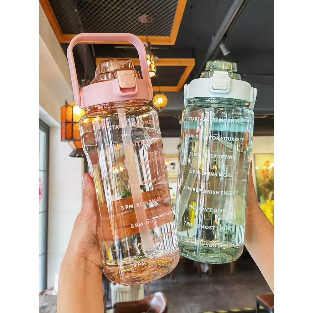 Botol minum Jumbo 2 LITER Motivasi Penanda waktu Tritan Quifit Handle BENING 2000ML