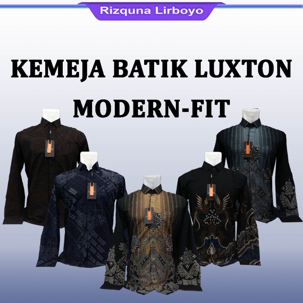 kemeja batik pria lengan panjang modern katun motif printing luxton