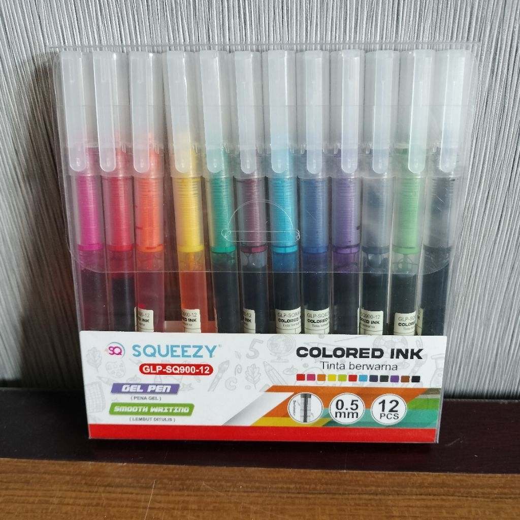 

Pulpen Gel Pen Squeezy SQ900 Set 0,5mm, 12 Warna (per 1 set)