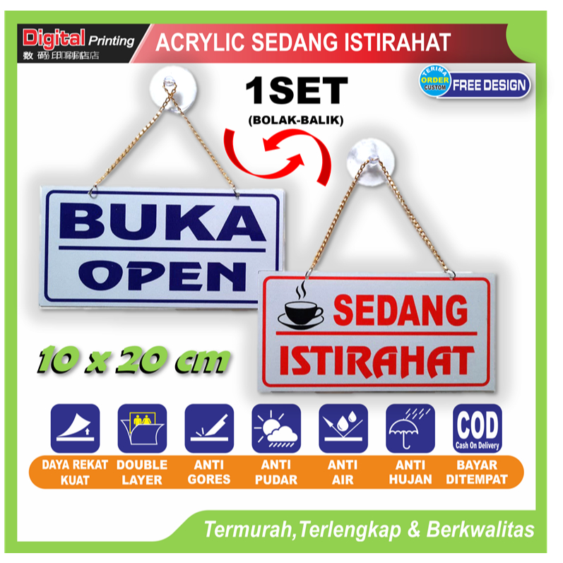 

Premium akrilik tulisan buka sedang istirahat papan informasi jadwal buka tutup toko warung kantor