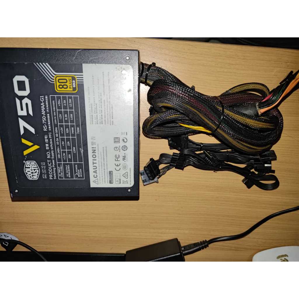 CoolerMaster V750 Power Supply 750 Watt 80 Plus Gold (750W) Semi Modular Preloved Second