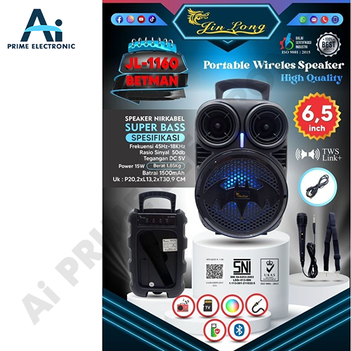 AI PRIME JINLONG JL 1160 JL1160 JL-1160 BATMAN Speaker Bluetooth Portable Karaoke 6,5 inch