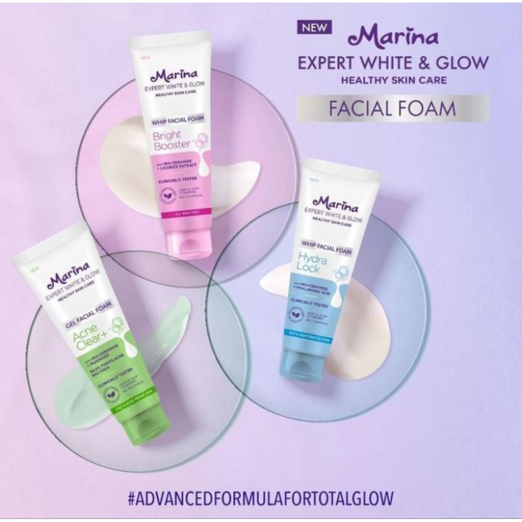 Marina Expert White & Glow Facial Foam 100ml 50ml | Whip Facial Foam | Gel Facial Foam