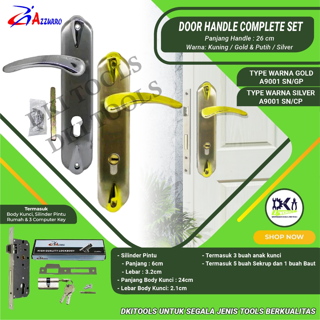 AZZURRO Door Handle Gagang Kunci Pintu Rumah Besar Complete Set 26 cm A9001